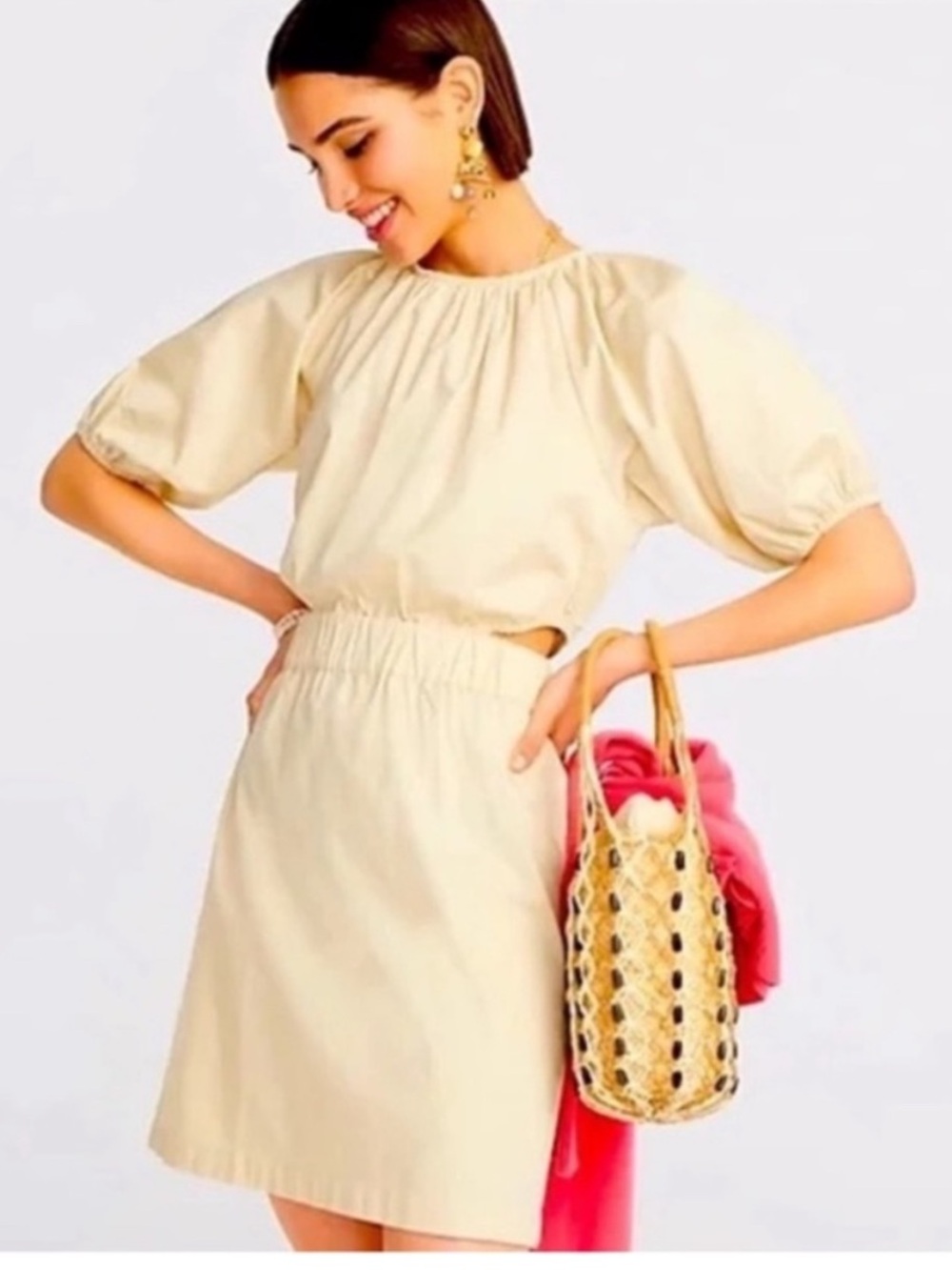 J. Crew NWY Dress Puff Sleeve Side Cut Out Mini LIghtweight Chino Summer Coastal